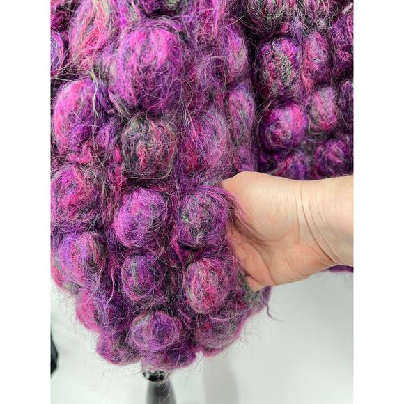 Handmade Mohair 3D Knit Bubble Open Cardigan Sweater Purple Chunky Long Pocket - Picture 3 of 13